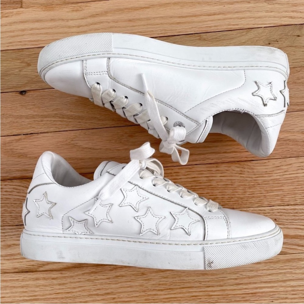 Zadig & Voltaire Stars Leather Sneakers Size 9 (40) White Distressed - Picture 2 of 9